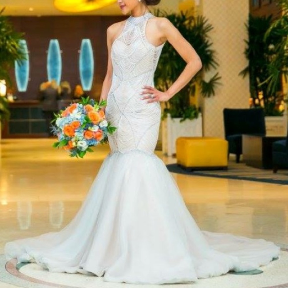 Customized hand made beaded Ivory Wedding Gown